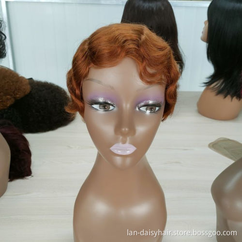Most Popular Hair Texture For Black Women Finger Water Wave Full Pixie Cut Curly Women Human Hair Short None Lace Wig